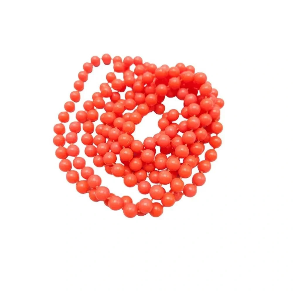 Orange Acrylic Hand Knotted Beaded Long No Clasp Necklace Vintage - Picture 3 of 4